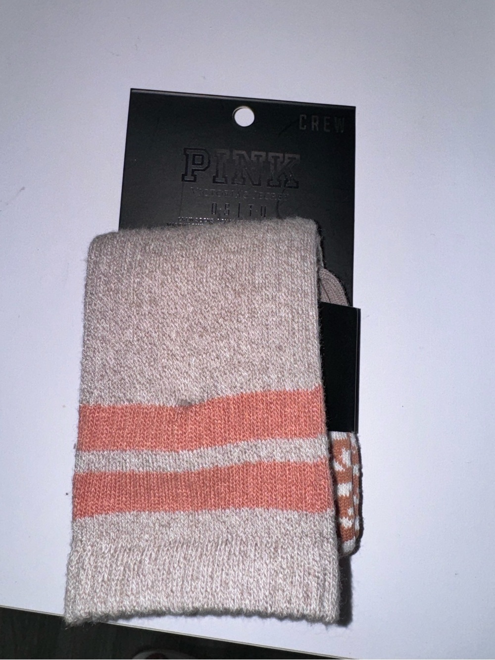 PINK Crew Beige + Coral Stripe Cozy Socks